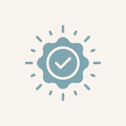 Icon of a checkmark inside a sun-like badge.